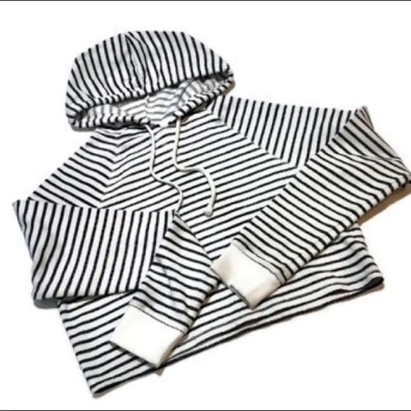 Divided Striped Crop Hoodie - Picture 1 of 2